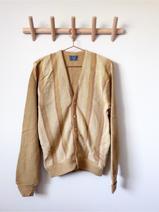 Pendleton Sweaters - Pendleton Beige and Tan Multi-Stripe V-Neck Cardigan vintage 60’s / 70’s